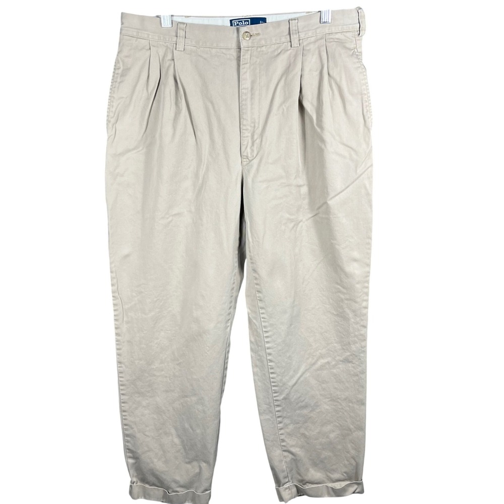 Polo Ralph Lauren Hammond Pant Men 33 Tan Khaki Double Pleated Chino Cotton